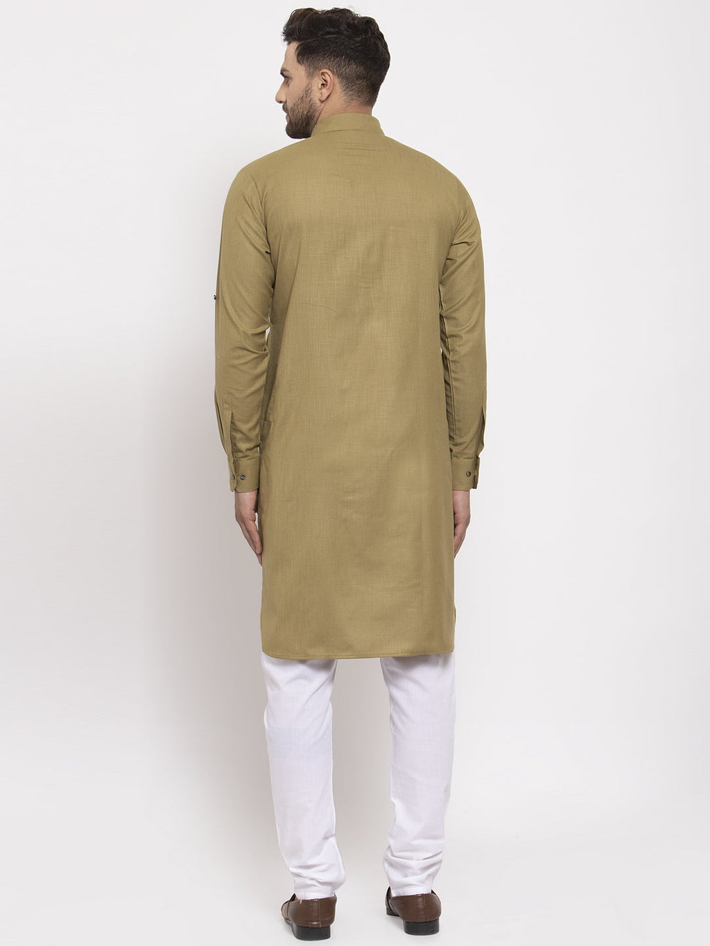 Jompers Men Olive Green Solid Kurta with White Pyjamas - Distacart