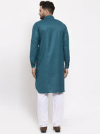 Jompers Men Teal Solid Kurta with White Pyjamas - Distacart