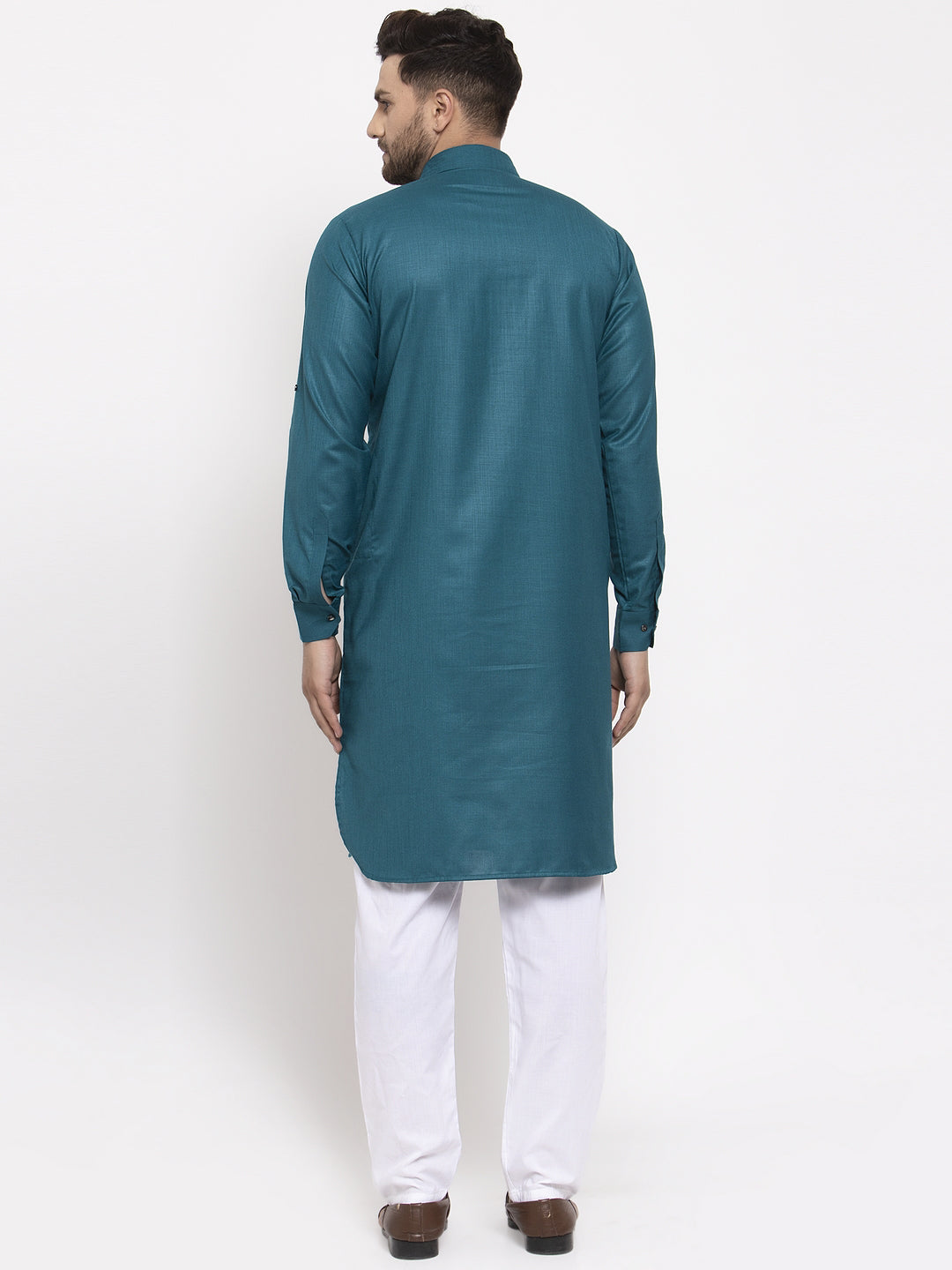 Jompers Men Teal Solid Kurta with White Pyjamas - Distacart