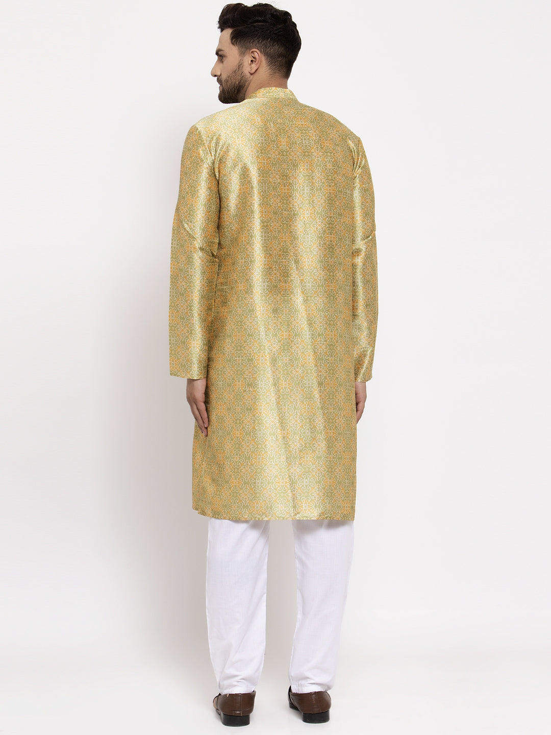 Jompers Men Green & Gold-Toned Woven Design Kurta with Pyjamas - Distacart
