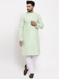 Jompers Men Mint Green Embroidered Kurta with Pyjamas - Distacart