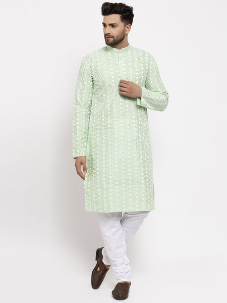 Jompers Men Mint Green Embroidered Kurta with Pyjamas