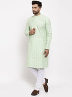 Jompers Men Mint Green Embroidered Kurta with Pyjamas - Distacart