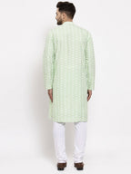 Jompers Men Mint Green Embroidered Kurta with Pyjamas - Distacart