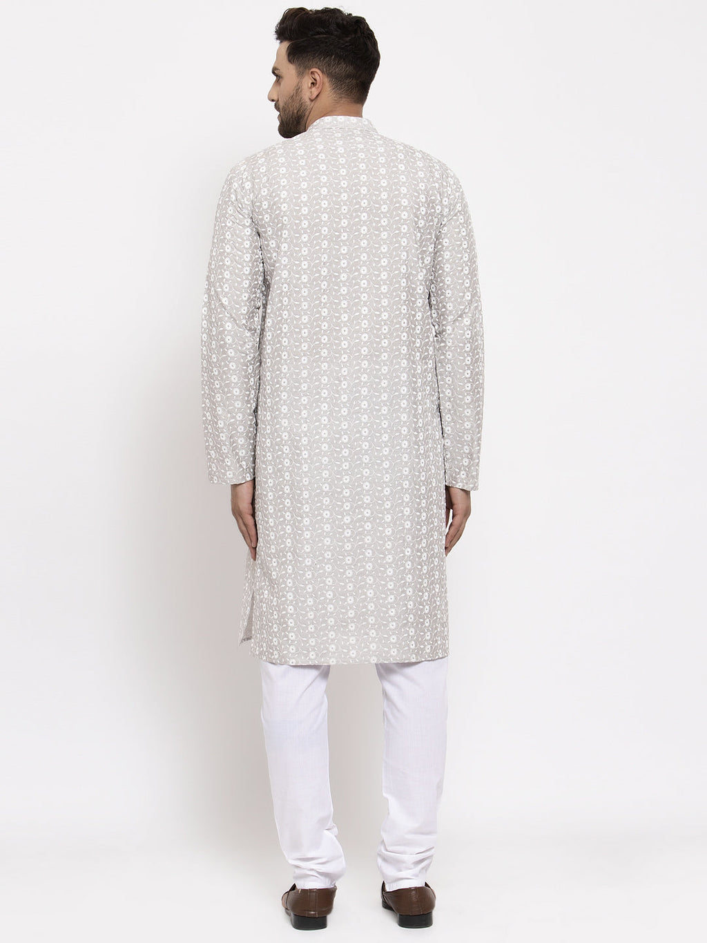 Jompers Light Grey Embroidered Kurta with Pyjamas - Distacart