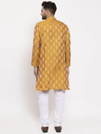 Jompers Men Mustard Yellow & White Jacquard Kurta with Churidar - Distacart