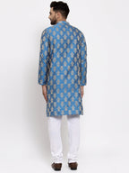 Jompers Men Blue Jacquard Kurta with Churidar - Distacart