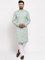 Jompers Men's Beautiful Green Printed Cotton Kurta Only