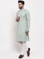 Jompers Men's Beautiful Green Printed Cotton Kurta Only