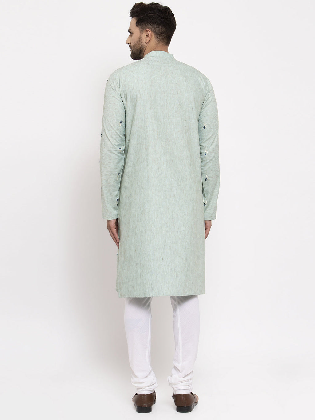 Jompers Men's Beautiful Green Printed Cotton Kurta Payjama Sets