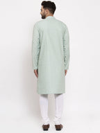 Jompers Men's Beautiful Green Printed Cotton Kurta Payjama Sets