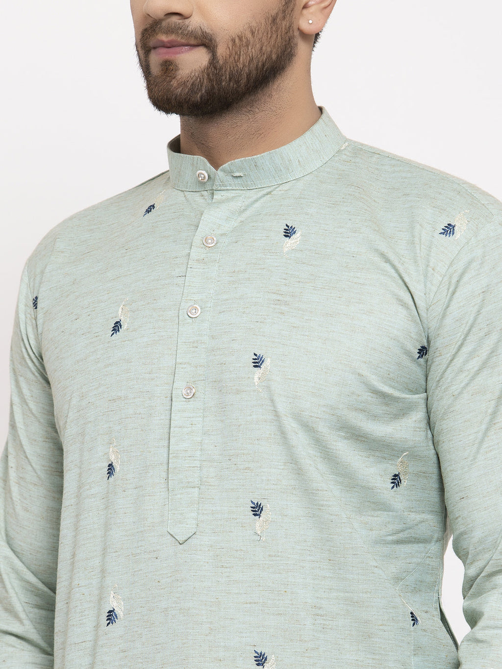 Jompers Men's Beautiful Green Printed Cotton Kurta Payjama Sets