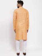 Jompers Men's Orange Printed Cotton Kurta Payjama Sets