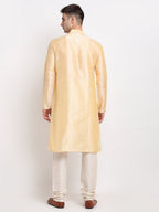 Jompers Men's Golden Solid Dupion Silk Kurta Payjama Set