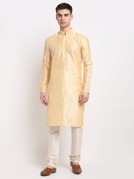Jompers Men's Golden Solid Dupion Silk Kurta Payjama Set
