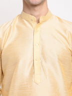 Jompers Men's Golden Solid Dupion Silk Kurta Payjama Set