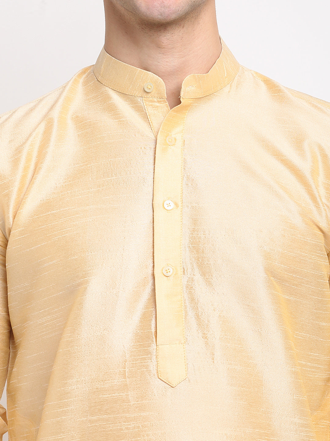 Jompers Men's Golden Solid Dupion Silk Kurta Payjama Set