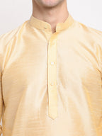 Jompers Men's Golden Solid Dupion Silk Kurta Only