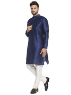 Jompers Men's Navy Solid Dupion Silk Kurta Only