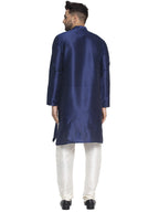 Jompers Men's Navy Solid Dupion Silk Kurta Payjama Set