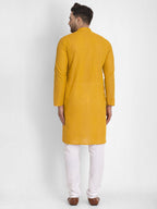 Jompers Men Mustard Embroidered Kurta with Pyjamas - Distacart