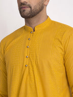 Jompers Men Mustard Embroidered Kurta with Pyjamas - Distacart