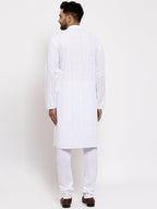 Jompers Men White Embroidered Kurta with Pyjamas - Distacart