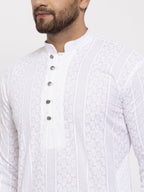 Jompers Men White Embroidered Kurta with Pyjamas - Distacart