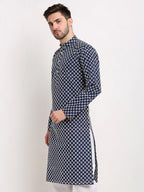 Jompers Men's Navy Blue Chikankari Kurta Only