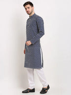 Jompers Men's Navy Blue Chikankari Kurta Only