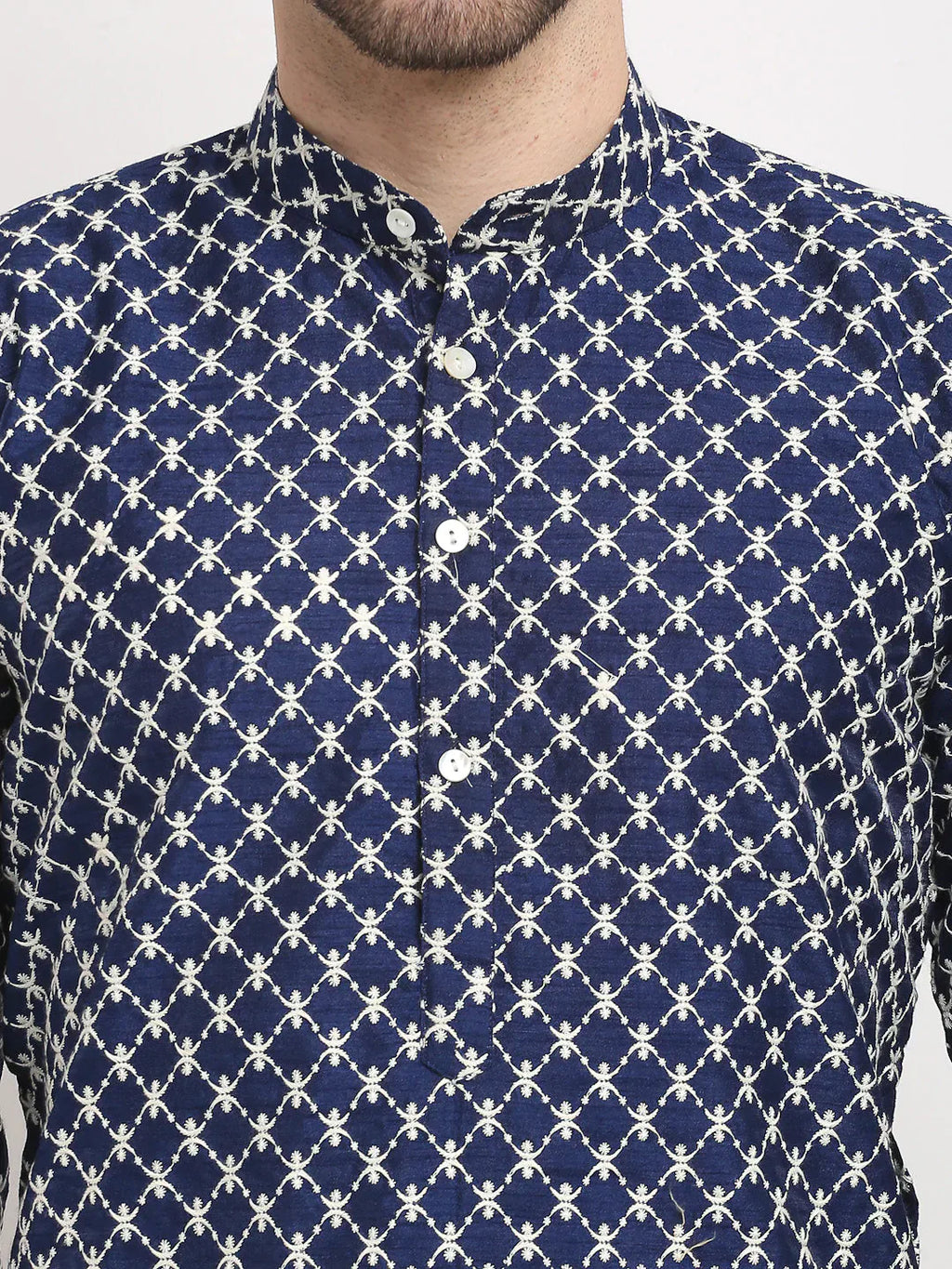 Jompers Men's Navy Blue Chikankari Kurta Only