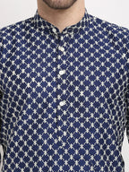 Jompers Men's Navy Blue Chikankari Kurta Only
