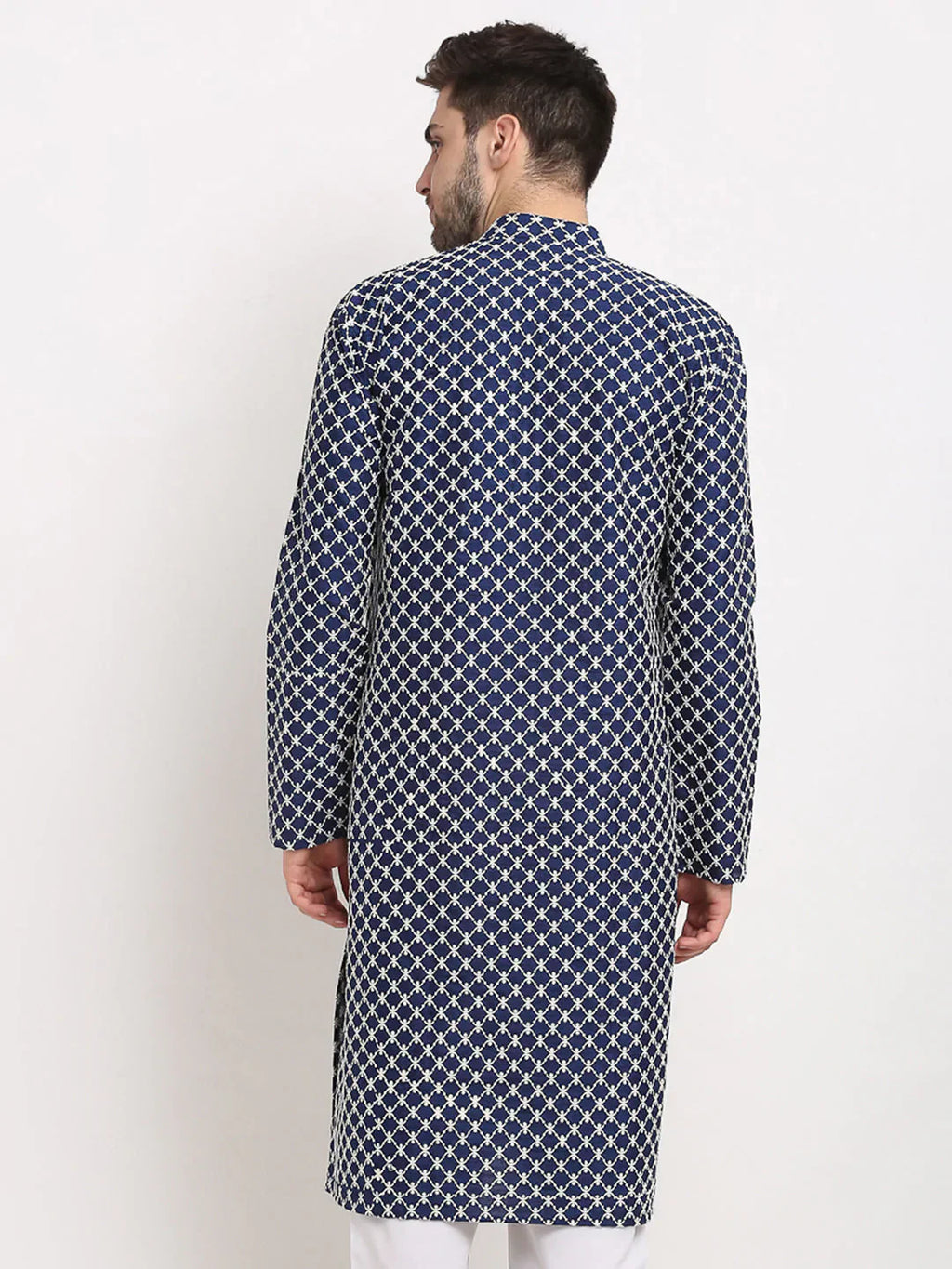 Jompers Men's Navy Blue Chikankari Kurta Only