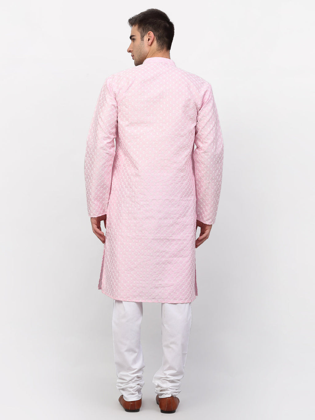 Jompers Men Pink Chikankari Kurta with Churidar - Distacart