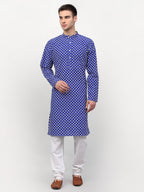 Jompers Men Royal-Blue Chikankari Kurta with Churidar - Distacart