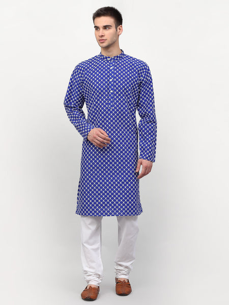 Jompers Men Royal-Blue Chikankari Kurta with Churidar