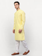 Jompers Men Yellow Chikankari Kurta with Churidar - Distacart