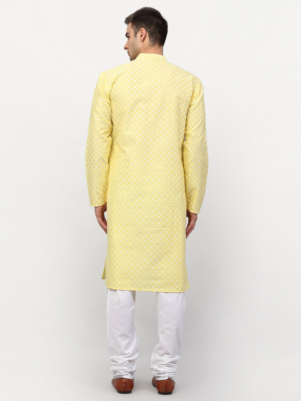 Jompers Men Yellow Chikankari Kurta with Churidar - Distacart