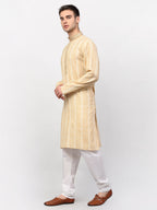 Jompers Men's Beige Woven Kurta Only
