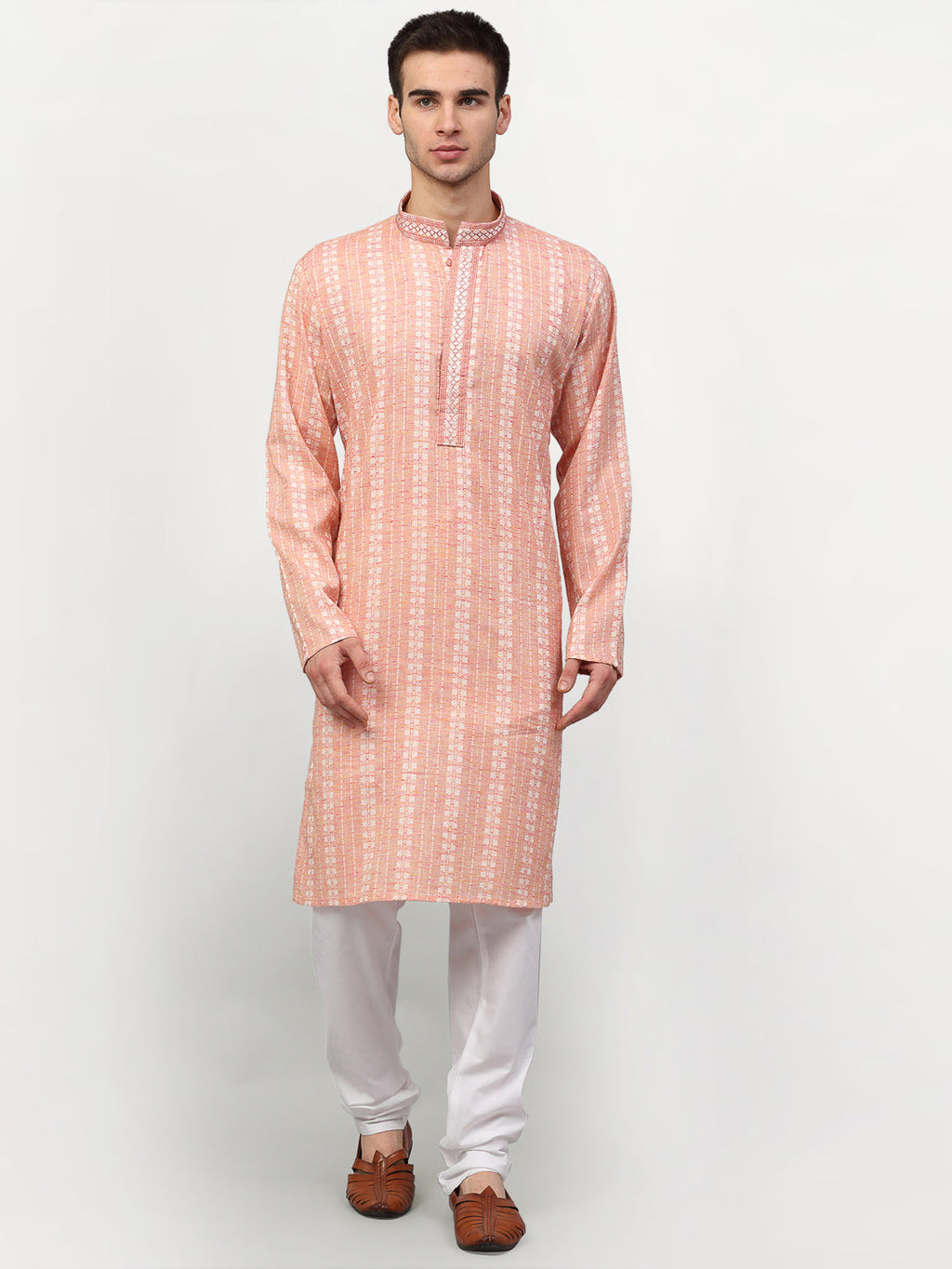Jompers Men's Pink Woven Kurta Pajama
