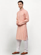 Jompers Men's Pink Woven Kurta Pajama