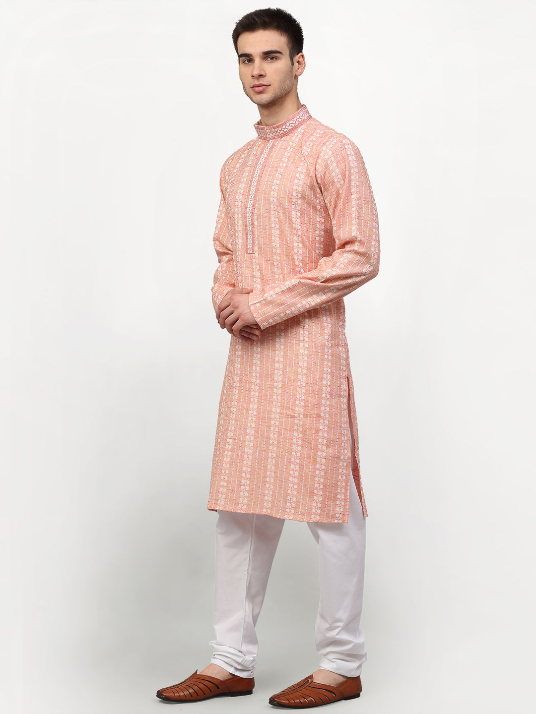 Jompers Men's Pink Woven Kurta Pajama