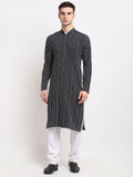 Jompers Men's Black Cotton Striped Kurta Payjama Sets