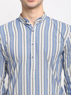 Jompers Men's Blue Cotton Striped Kurta Payjama Sets
