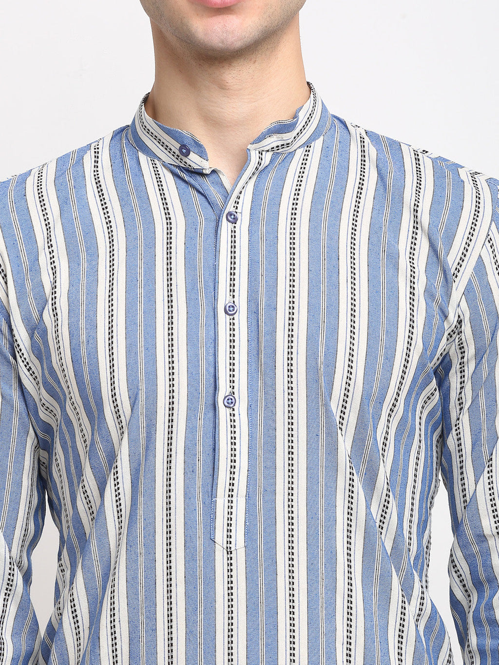Jompers Men's Blue Cotton Striped Kurta Only