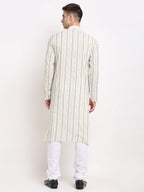 Jompers Men's Cream Cotton Striped Kurta Payjama Sets