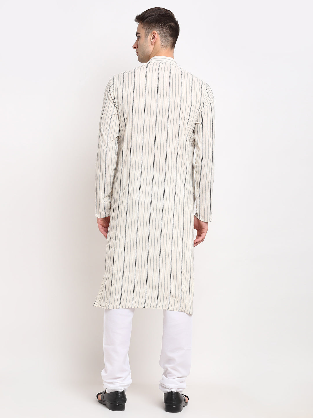 Jompers Men's Cream Cotton Striped Kurta Only