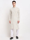 Jompers Men's Cream Cotton Striped Kurta Payjama Sets