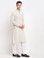 Jompers Men's Cream Cotton Striped Kurta Only