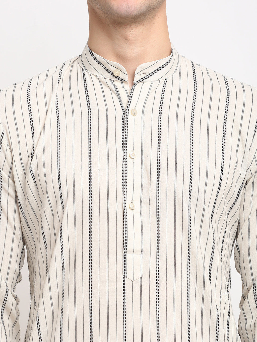 Jompers Men's Cream Cotton Striped Kurta Payjama Sets